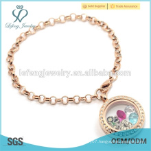 Fashion stainless steel rose gold pearl chain locket bracelet, bracelet jewelry